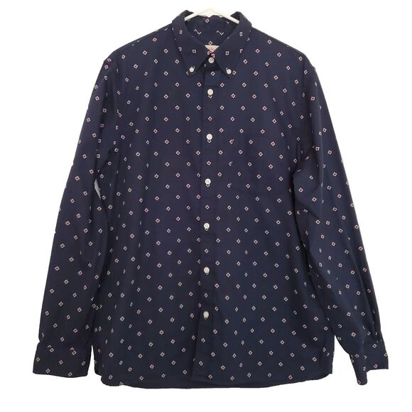 Brooks Brothers Red Fleece Size L Shirt Button Up Long-Sleeve Geo Print Blue Red - Picture 1 of 4